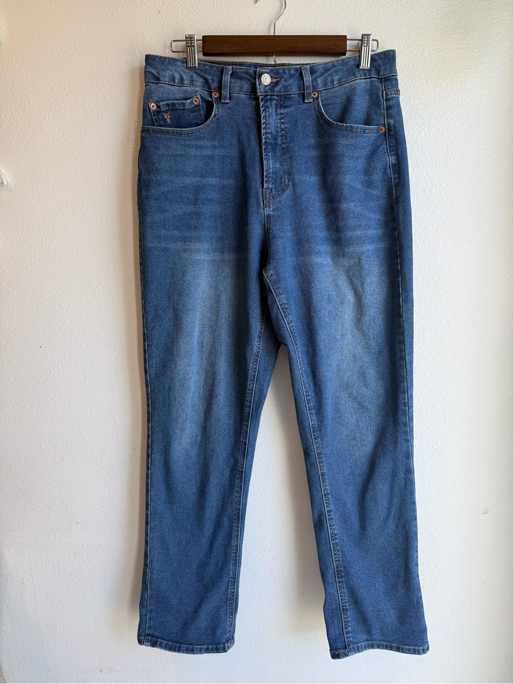 Two Frye Straight-Leg Jeans in Indigo Blue and light blue